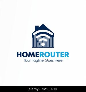 Einfaches und einzigartiges Dachhaus mit WLAN-Signal und Lochschlüssel Bildgrafik Symbol Logo Design abstraktes Konzept Vektormaterial in Bezug auf Technik oder Eigentum Stock Vektor