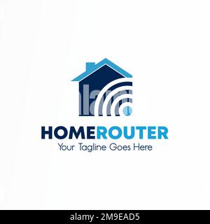 Einfaches und einzigartiges Dachhaus mit WLAN-Signal und Lochschlüssel Bildgrafik Symbol Logo Design abstraktes Konzept Vektormaterial in Bezug auf Technik oder Eigentum Stock Vektor