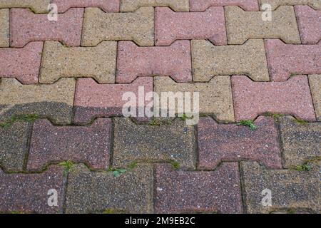 Boden Beige rosa Autoblockplatten Asphalt vor und nach der Reinigung mit Hochdruckstrahl reinigen Stockfoto