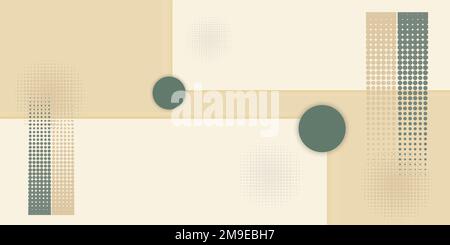 Kreativer beigefarbener geometrischer Hintergrund mit Quadraten, Kreisen und Punkten. Vektordatei Stock Vektor