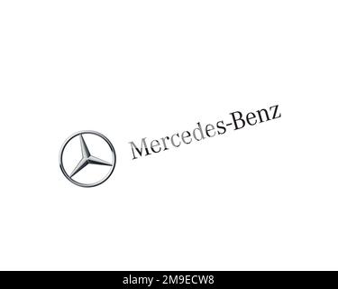 Mercedes Benz Distribution Indonesien, gedrehtes Logo, weißer Hintergrund Stockfoto