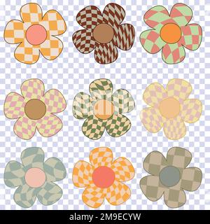 Handgezeichnete große Frühlings- und Sommerblumen mit Mustern. Stock Vektor
