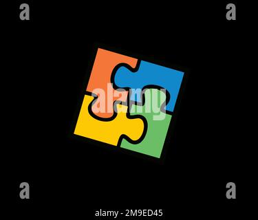 Microsoft Office 2000, gedrehtes Logo, schwarzer Hintergrund B Stockfoto