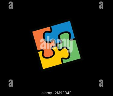 Microsoft Office 2000, gedrehtes Logo, schwarzer Hintergrund Stockfoto