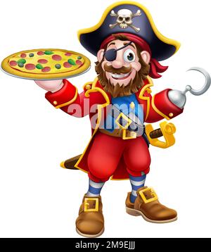 Pirate Cartoon Captain Pizza Chef Mascot Stock Vektor