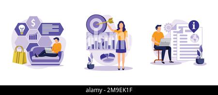 Startup-Entwicklung. Gründerzentrum, Dateninitiative, Whitepaper, ICO-Investitionsdokument, Produkteinführung. Legen Sie einen flachen Vektor mit moderner Illustration fest Stock Vektor