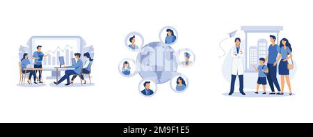 Online Business Konferenz, Quarantine Coronavirus, Arzttermin mit Kindern, Flachvektor moderne Illustration Stock Vektor