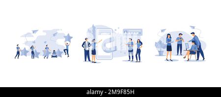 Das Ergebnis von fünf Punkten, ein großer Magnet zieht Likes an, soziale Netzwerke, flacher Vektor, moderne Illustration Stock Vektor