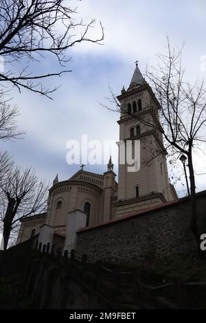 Klosterkirche in Sighisoara, verewigt in verschiedenen Winkeln Stockfoto