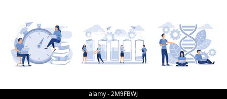 Fernunterricht, entladene Energiequellen, digitale DNA-Struktur, flacher Vektor, moderne Illustration Stock Vektor