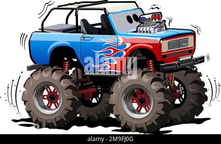 Cartoon Monster Truck. Verfügbares EPS-10, das durch Gruppen und Ebenen getrennt ist, mit Transparenzeffekten für ein Neumalen mit einem Klick Stock Vektor