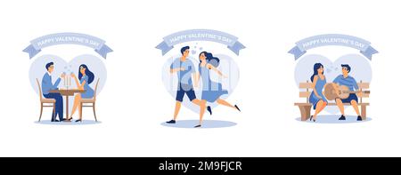 Ein Paar verliebt, ein Paar verliebt und Herzen, alles gute zum Valentinstag, ein flacher Vektor mit moderner Illustration Stock Vektor