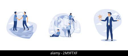 Gehaltsverhandlung, Arbeit von überall auf der Welt, kluger Geschäftsmann mit wertvollen, hochwertigen Stars im Vergleich zu anderen gewöhnlichen Stars, flach gegen Stock Vektor