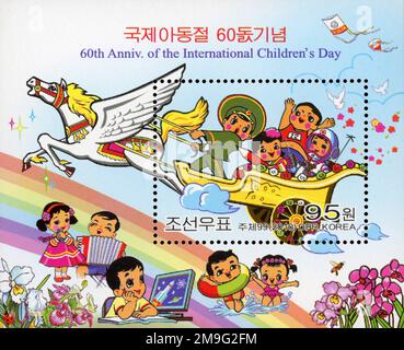 2010 Nordkorea-Stempel. 60. Jahre erster internationaler Kindertag Stockfoto