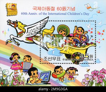 2010 Nordkorea-Stempel. 60. Jahre erster internationaler Kindertag. Internationale Stempelausstellung BANGKOK 2010 - Bangkok, Thailand Stockfoto