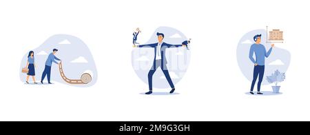 Karriereweg zum Erfolg, Loser oder Selbstmotivation Problemkonzept, kluger Geschäftsmann Immobilienkenntnis präsentiert Preisdiagramm, flach gegenüber Stock Vektor