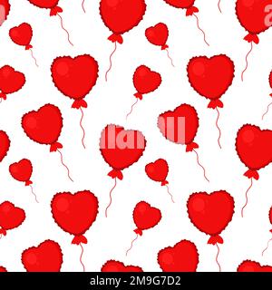 Wunderschöne rote Ballons in Form von Herzen, nahtloses Muster Stock Vektor