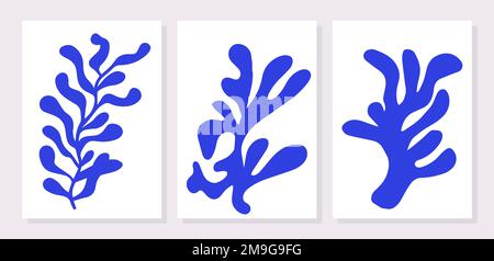 Matisse Abstract Art Set, Ästhetische Moderne Kunst, Boho Dekor, Minimalistische Kunst, Illusion, Vektor, Poster, Postkarte. Kollektion zur Dekoration. Stock Vektor