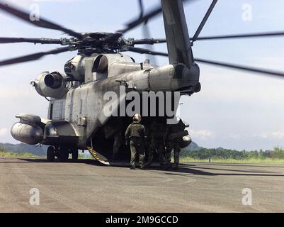 Marines vom 3. Bataillon, 7. Marine Division India Company, Practice and Perfect a Tactical Recovery of Aircraft and Personal (TRAP) während der Übung KOA THUNDER 2001. KOA THUNDER ist eine Übung, an der Elemente des 1. Marine Air Wing (MAW) und der 3. Marine Division beteiligt sind, in der Marines eine Operation Readiness Exercise (ORE) durchführen. Das Aviation Support Element (ASE) aus Kaneohe Bay, Hawaii, wird auf Kommando und Kontrolle mehrerer verschiedener Missionen getestet, darunter eine FALLE, die Festnahme von Flugplätzen und eine nichtkombattante Evakuierungsoperation (NEO). Betreff Betrieb/Serie: KOA THUNDER 2001 Basis: An Stockfoto