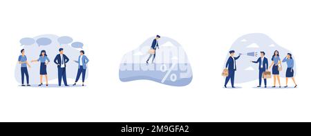 Teamwork teilt Meinungen, Investment-Gewinn- und Verlustkonzept, Vertrauen Geschäftsführer spricht mit dem Team über Megaphone in einem klaren Gesprächstreffen Stock Vektor