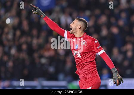 Empoli, Italien. 16. Januar 2023. Guglielmo Vicario (Empoli FC) während des Spiels Empoli FC vs UC Sampdoria, italienisches Fußballspiel Serie A in Empoli, Italien, Januar 16 2023 Kredit: Independent Photo Agency/Alamy Live News Stockfoto