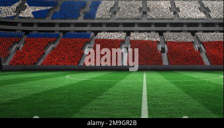 Bild der kubanischen Flagge auf leerem Fußballfeld im Sportstadion Stockfoto