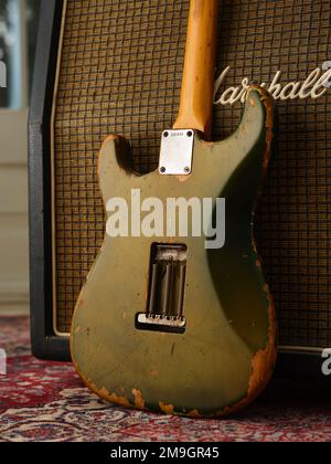 1963 Fender Stratocaster in sherwood Green Finish Stockfoto