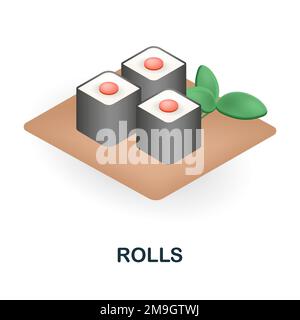 Symbol "Rollen". 3D Abbildung aus der Fast Food-Kollektion. Creative Rolls 3D Symbol für Webdesign, Vorlagen, Infografiken und mehr Stock Vektor