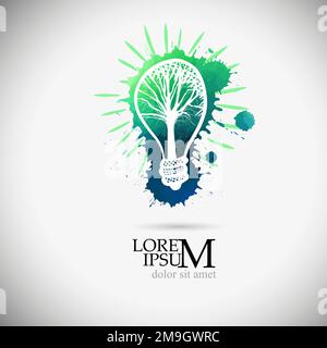 Green Idea Logo, Birne und Baumlogo. Abstrakter Baum und Glühbirne. Vektordarstellung Stock Vektor