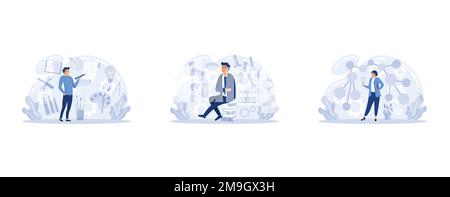 Kreatives Denken. Menschen mit unterschiedlichen Geistesarten oder modellieren kreativ. Fantasievolles logisches und strukturelles Denken. MBTI-Person Metapher. Mi Stock Vektor