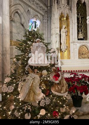 Das Innere der St. Patrick's Cathedral enthält viele Seiten, Alters, die verschiedenen Heiligen gewidmet sind, 2023, NYC, USA Stockfoto