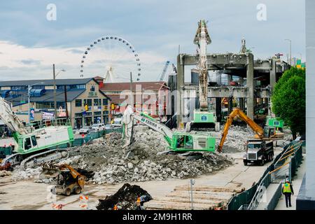 Blick auf Viaduct Abriss, Seattle, Washington, USA Stockfoto