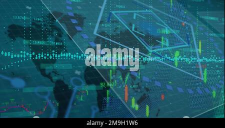 Bild der Datenverarbeitung auf Weltkarte Stockfoto