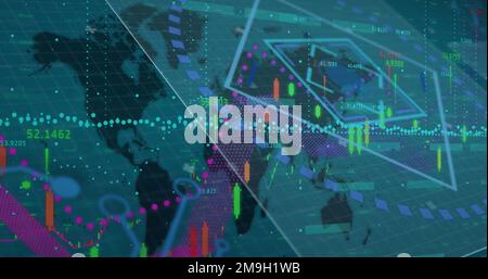 Bild der Datenverarbeitung auf Weltkarte Stockfoto