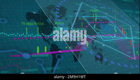 Bild der Datenverarbeitung auf Weltkarte Stockfoto