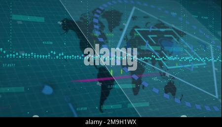 Bild der Datenverarbeitung auf Weltkarte Stockfoto
