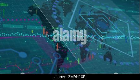 Bild der Datenverarbeitung auf Weltkarte Stockfoto