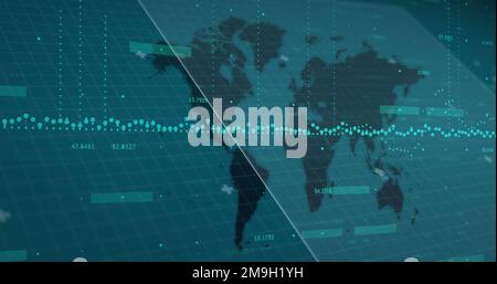 Bild der Datenverarbeitung auf Weltkarte Stockfoto