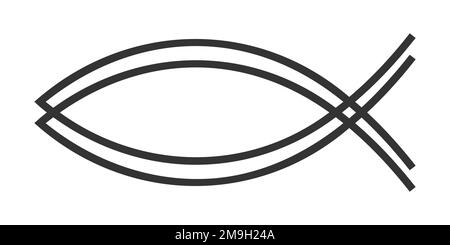 Ichthys-Symbol. Jesus-Fisch-Bibel-Symbol isoliert auf weißem Hintergrund. Geheime Shibboleth im Christentum. Religiöses Zeichen. Grafische Vektordarstellung. Stock Vektor