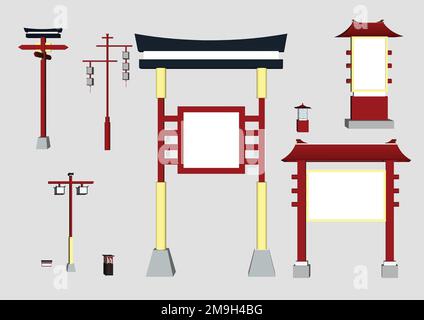 Schild im chinesischen Stil und japanische Säule Stock Vektor