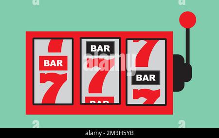 Eine digitale Illustration eines sich drehenden Spielautomaten mit der Zahl 7 auf grünem Hintergrund Stock Vektor