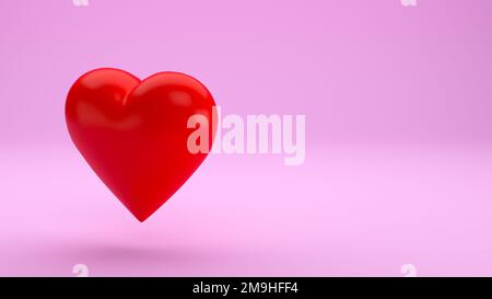 Rotes Herz auf pinkfarbenem Hintergrund 3D-Abbildung, Herzsymbol, wie, Liebe, valentinstag, Liebeshintergrund-Konzept Stockfoto