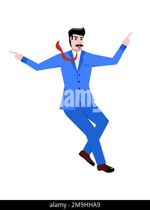 Geschäftsmann in blauem Anzug, der verschiedene Richtungen zeigt, mit isolierten Händen auf weißem Hintergrund. Geschäftskonzept, Karriere, Innovationen Stock Vektor