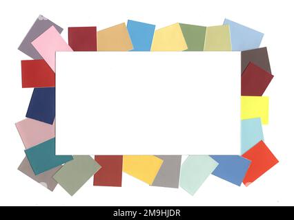 Ein Rahmen aus Farbmustern auf weißem Hintergrund. Stockfoto