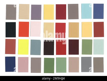 Ein Mosaik aus Farbmustern auf weißem Hintergrund. Stockfoto