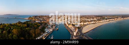 Luftaufnahme der Küstenstadt Weymouth, Dorset, England, Großbritannien Stockfoto