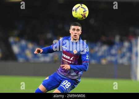 Neapel, Italien. 17. Januar 2023. Luca Zanimacchia von US Cremonese in Aktion während des Spiels Coppa Italia Freccia Rossa between SSC Napoli vs USC Cremonese im Stadio Diego Armando Maradona am 17 2023. Januar in Neapel, italien (Foto von Agostino Gemito/Pacific Press/Sipa USA). Guthaben: SIPA USA/Alamy Live News Stockfoto