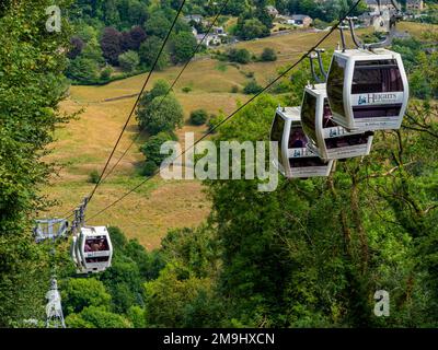 Seilbahnen, Auffahren auf die Höhen des Abraham Attraktion bei Matlock Bath im Peak District Derbyshire Dales England UK Stockfoto