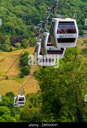 Seilbahnen, Auffahren auf die Höhen des Abraham Attraktion bei Matlock Bath im Peak District Derbyshire Dales England UK Stockfoto