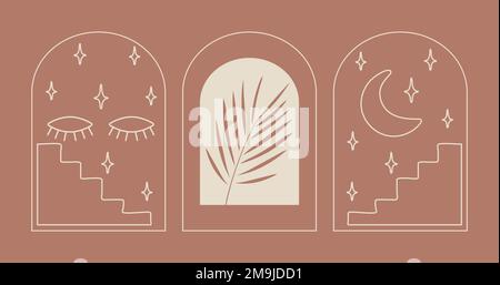 Satz minimalistischer linearer Bo-Ho-Symbole. Modernes einfarbiges Vektorlogo. Stock Vektor